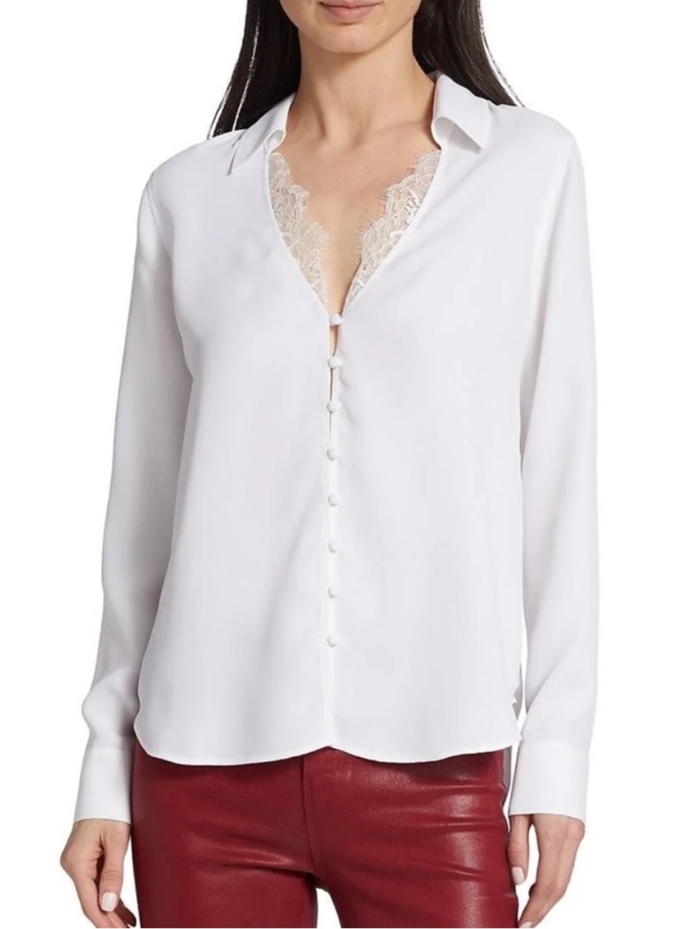 L’Agence Kori Blouse White Lace Button Front Long Sleeve Sz S